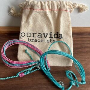 Pura Vida multi-strand Set of 2, Duo bracelets, silver logo coin. NWT Nvr Worn